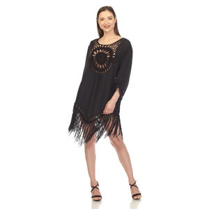 Crocheted Fringed Trim Dress Cover Up